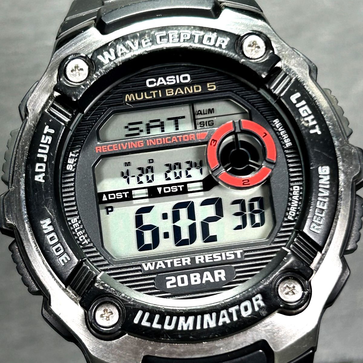 良品 CASIO WAVE CEPTOR ウェーブセプター WV-200R-1A 腕時計 クオーツ 電波時計 デジタル 多機能 ステンレススチール 新品電池交換済み