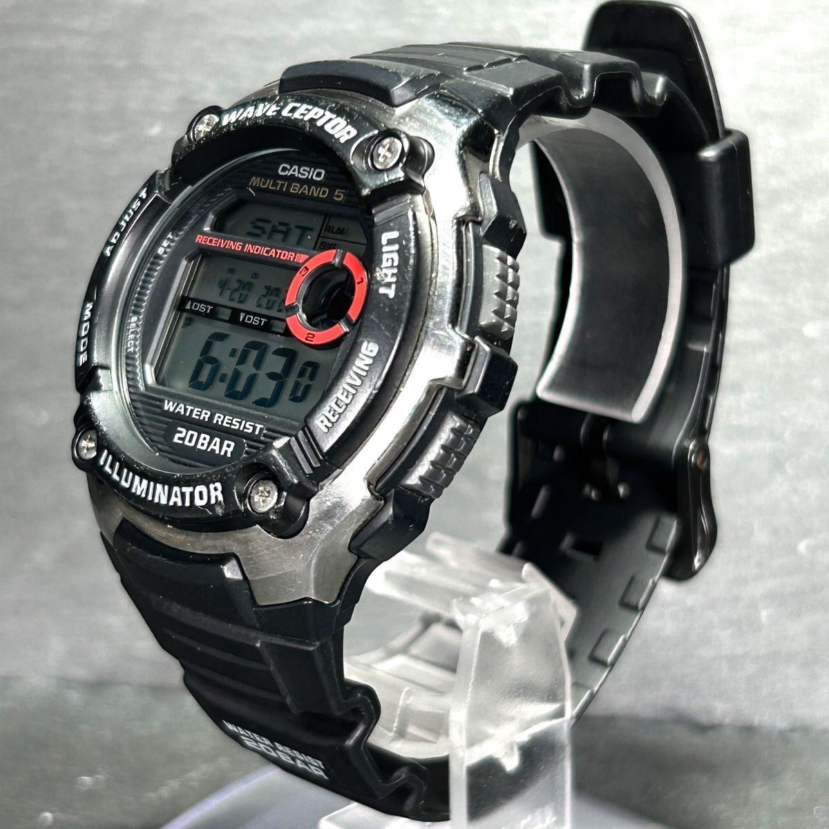 良品 CASIO WAVE CEPTOR ウェーブセプター WV-200R-1A 腕時計 クオーツ 電波時計 デジタル 多機能 ステンレススチール 新品電池交換済みの画像6