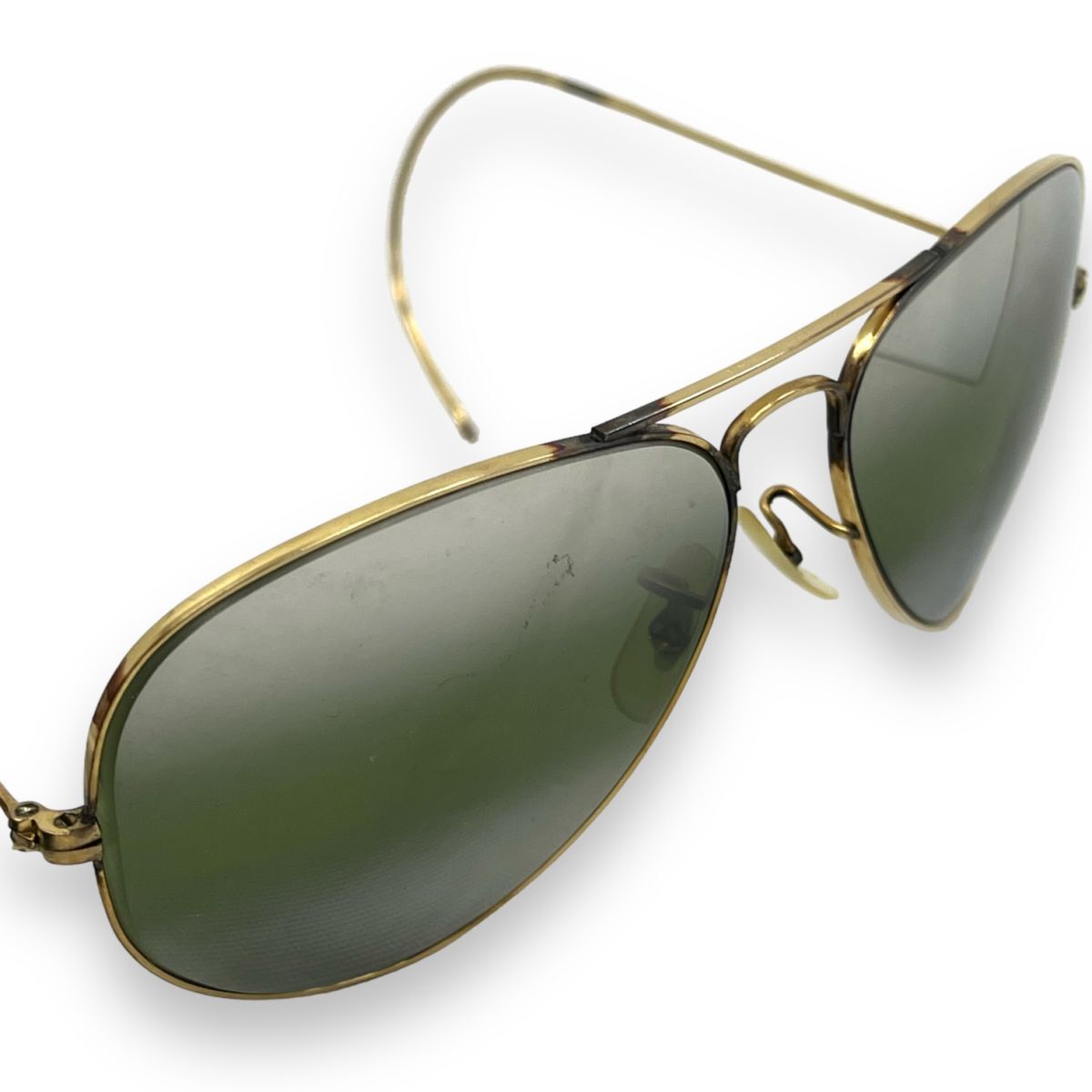 70s Ray-Ban レイバン サングラス 眼鏡 ケース付き アイウェア ファッション ブランド ティアドロップ メタル ダブルミラー グリーン_画像3