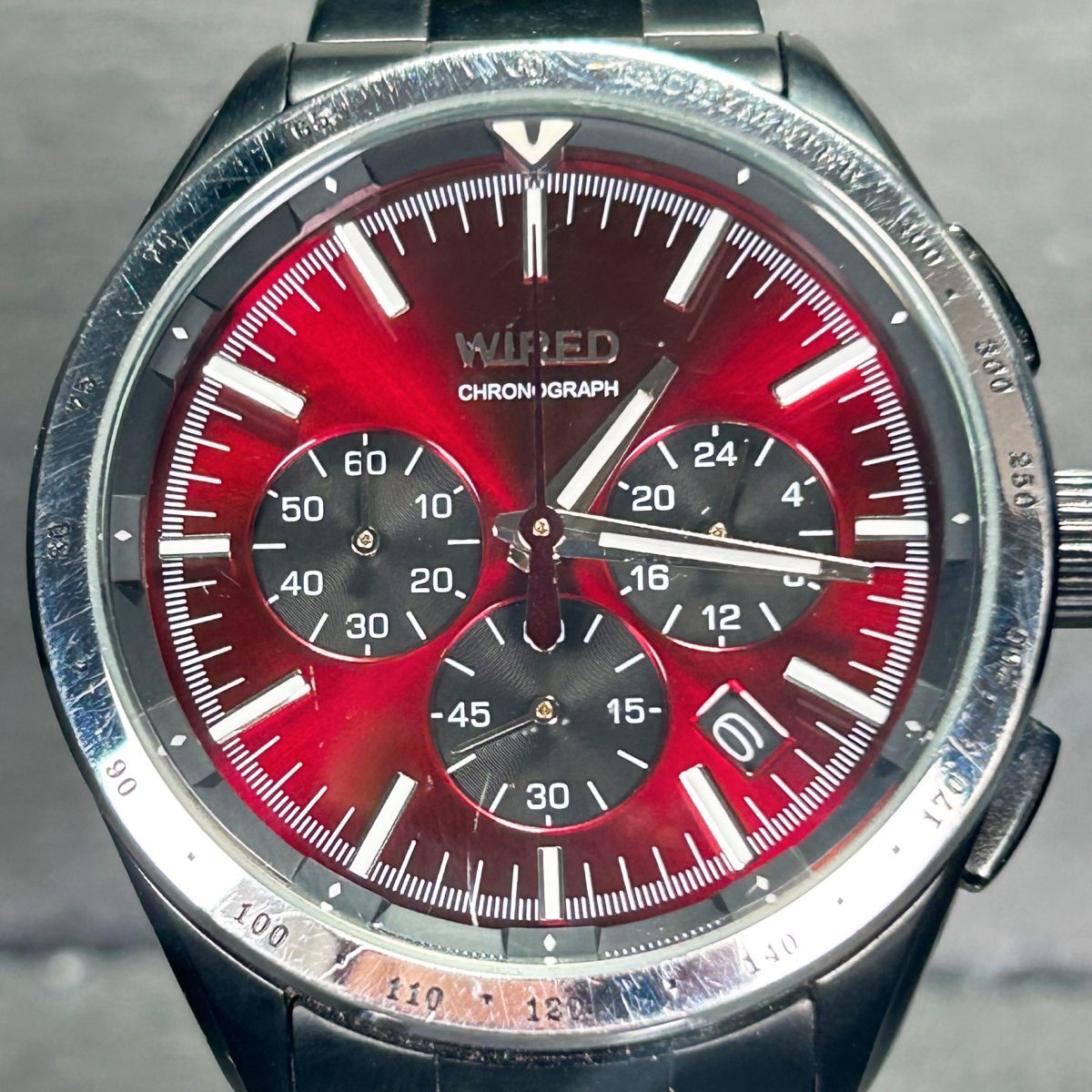 SEIKO Seiko WIRED Wired VK63-K006 wristwatch quarts analogue chronograph calendar wine red men's new goods battery replaced 