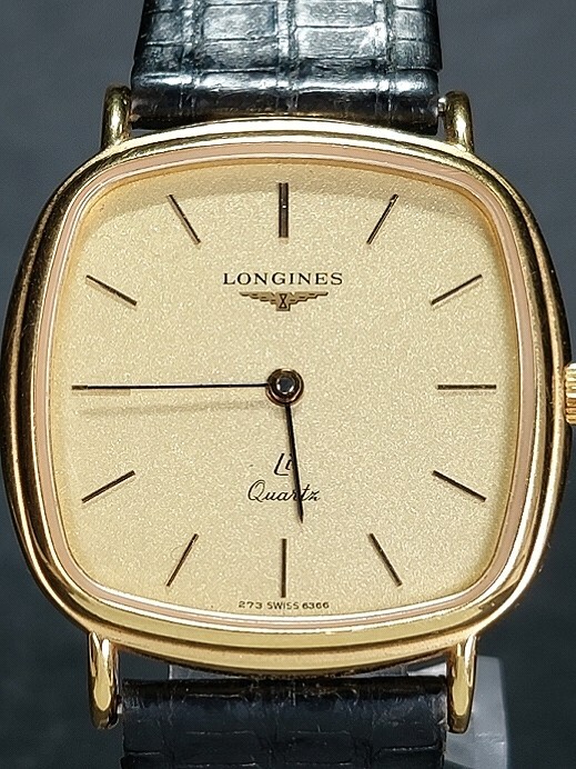 箱付き LONGINES ロンジン QUARTZ 978-6581 メンズ アナログ クォーツ 腕時計 ゴールド レザーベルト ステンレススチール シンプルデザインの画像1