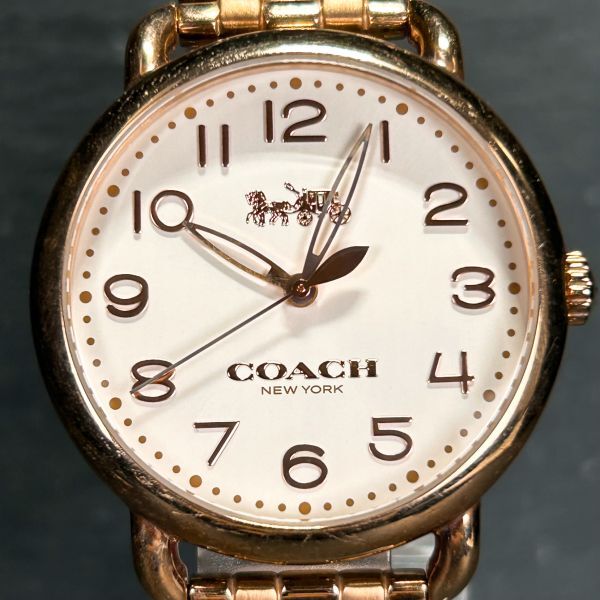 COACH コーチ CA.97.7.34.1037 腕時計 クオーツ アナログ 3針 ステンレススチール ピンクゴールド ホワイト文字盤 ラウンド 動作確認済みの画像3