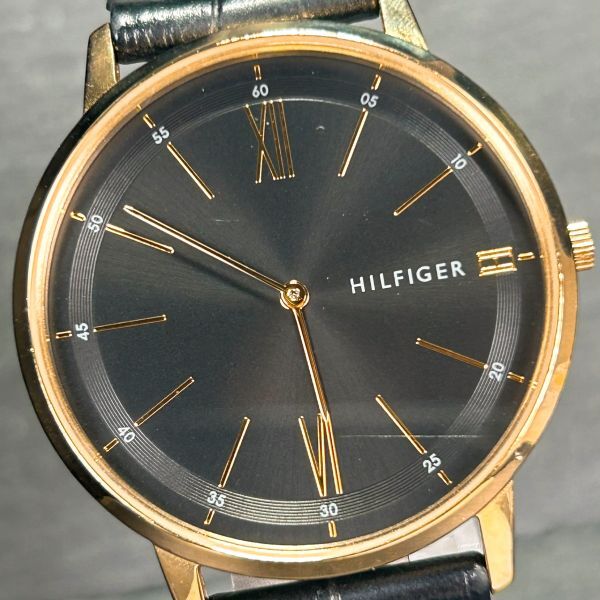 Tommy Hilfiger トミーヒルフィガー 1791517 腕時計 クオーツ アナログ レザーベルト ステンレススチール ゴールド×ブラック 電池交換済み_画像1