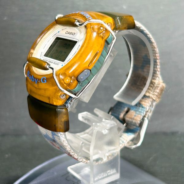 CASIO カシオ Baby-G ベビージー BG-300 腕時計 クオーツ デジタル カレンダー 多機能 クリアイエロー ヴィンテージ 布バンド 動作確認済みの画像6