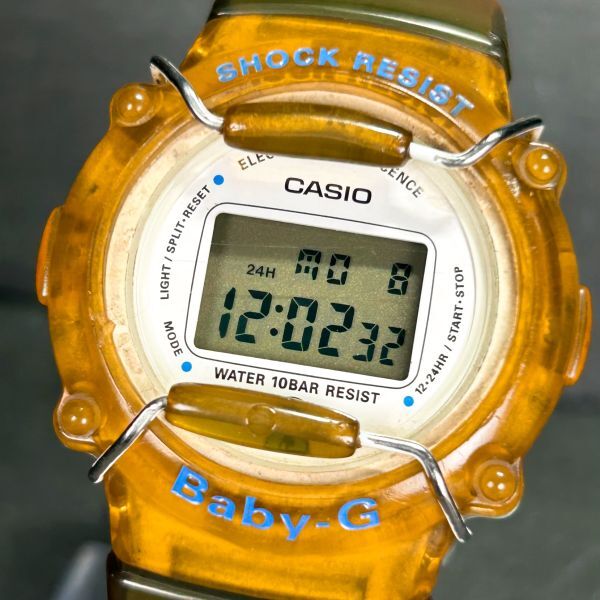 CASIO カシオ Baby-G ベビージー BG-300 腕時計 クオーツ デジタル カレンダー 多機能 クリアイエロー ヴィンテージ 布バンド 動作確認済みの画像2