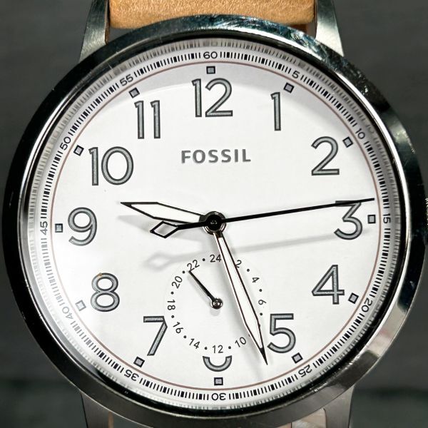 FOSSIL フォッシル ES4060 腕時計 クオーツ アナログ 3針 ステンレススチール ホワイト文字盤 レザーベルト 新品電池交換済み 動作確認済みの画像3