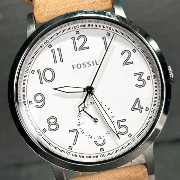 FOSSIL フォッシル ES4060 腕時計 クオーツ アナログ 3針 ステンレススチール ホワイト文字盤 レザーベルト 新品電池交換済み 動作確認済みの画像1