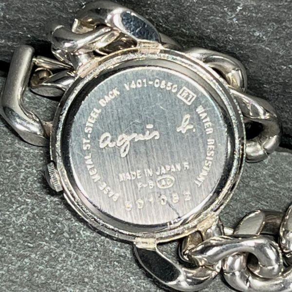 agnes b. アニエスベー V401-0850 腕時計 アナログ クオーツ ホワイト文字盤 シルバー ステンレス チェーンベルト 新品電池交換済みの画像4