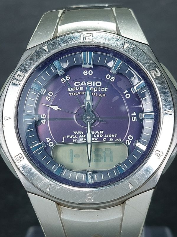CASIO カシオ WAVE CEPTOR ウェーブセプター WVA-400DJ-1A1 メンズ デジタル タフソーラー 腕時計 パープル文字盤 メタルベルト ステンレスの画像1