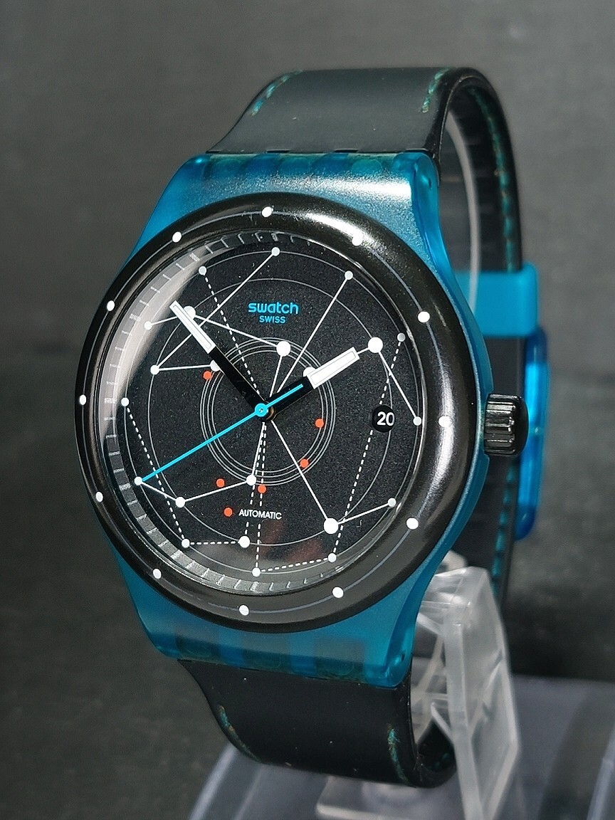 SWATCH スウォッチ AUTOMATIC オートマチック SISTEM51 アナログ 自動巻き 腕時計 ブラック文字盤 ブルー デイトカレンダー ラバーベルト