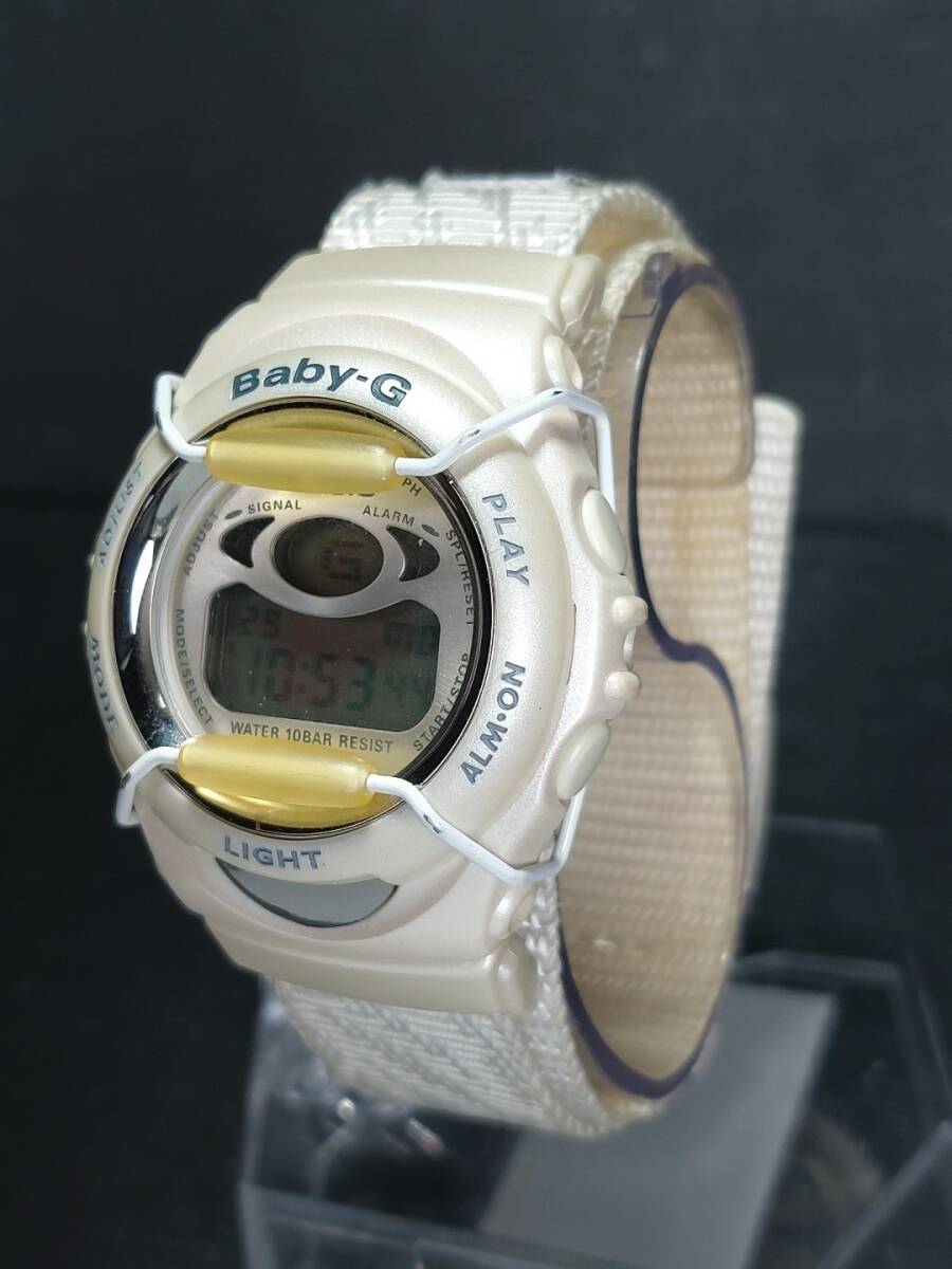 CASIO カシオ Baby-G ベビージー G'MIX ラバーズコレクション BGM-098 デジタル 腕時計 ホワイト 布製ベルト ステンレス 新品電池交換済み_画像3