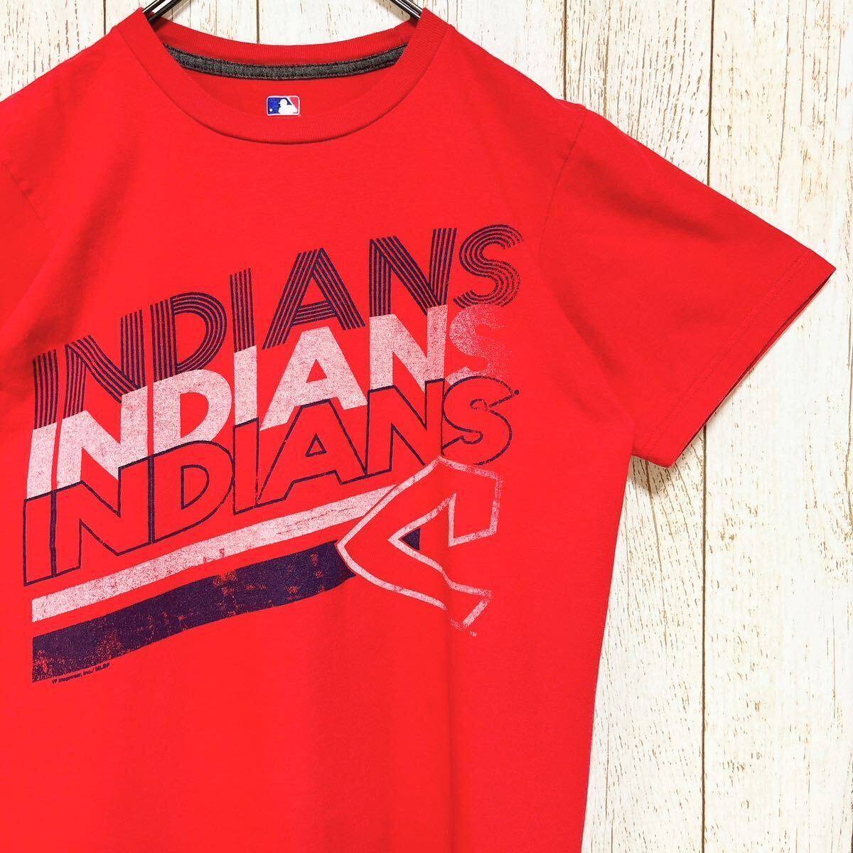 MLB Cleveland Indians クリーブランド・インディアンス プリント Tシャツ S メジャーリーグ USA古着 アメリカ古着_画像1