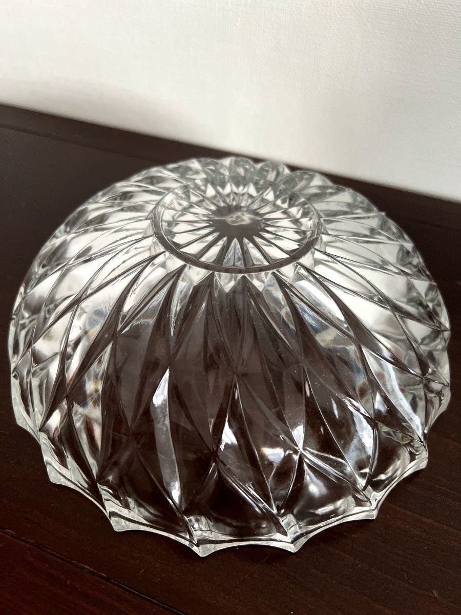 クリスタルガラス サラダボウル 昭和レトロ HOYA（ホーヤ）ガラス大鉢 ユーズドながら状態良好  ヴィンテージ食器