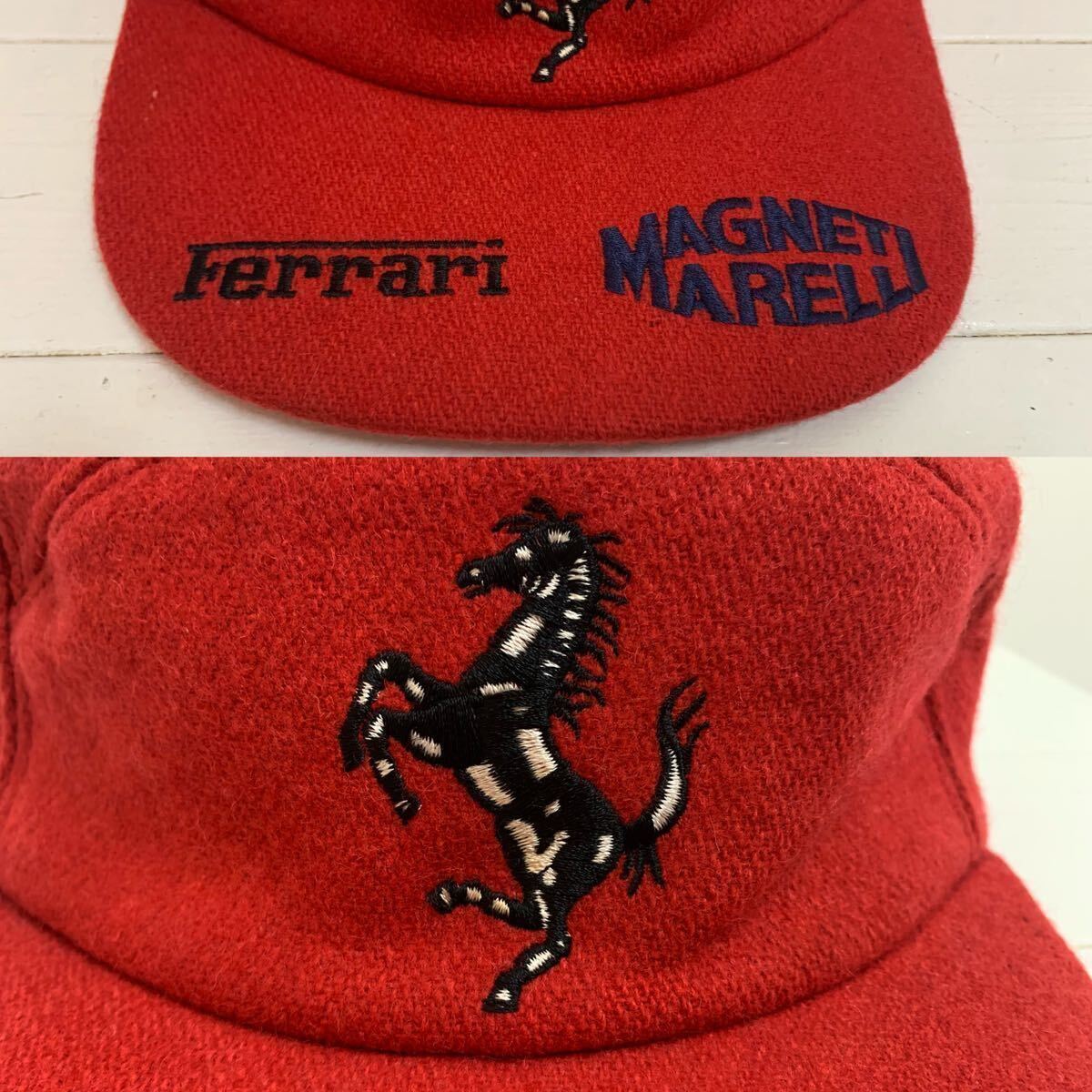 VINTAGE ヴィンテージ Ferrari フェラーリ MAGNETI MARELLI CAP キャップ 帽子 車メーカー 刺繍 アジャスター ウール レッド系 アーカイブ_画像8