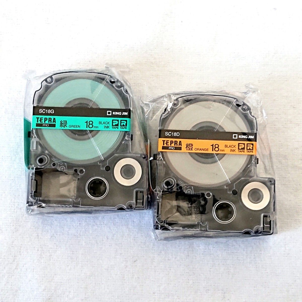 テプラテープ キングジム テプラPRO 純正品パステル18㎜の緑・オレンジ・黄・白・ピンク・青の6色セット【PとRの両機種に対応】