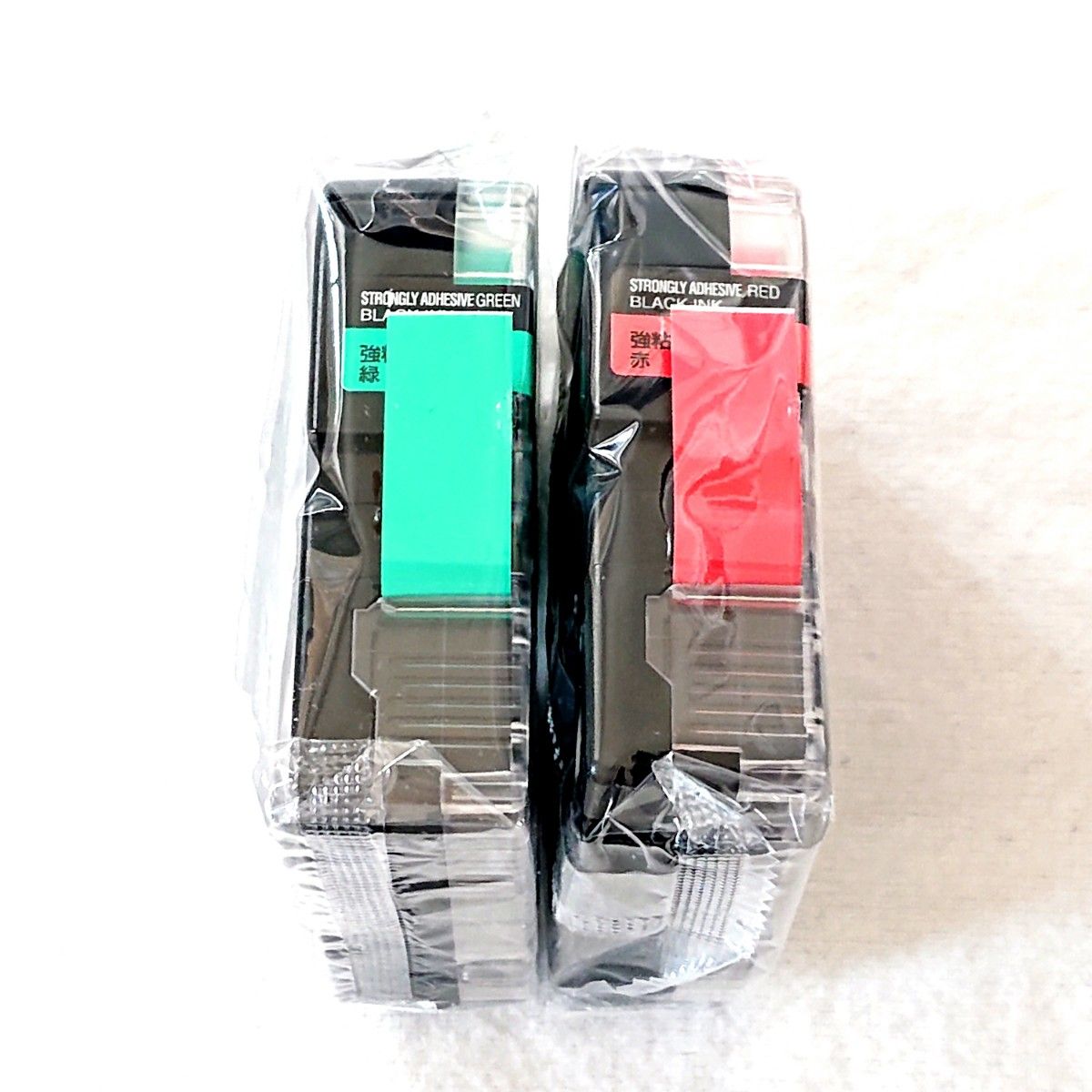 テプラテープ キングジム テプラPRO 純正品 パステル12㎜の緑と赤の【強粘着ラベル】のセット【PとRの両方の機種に対応します】