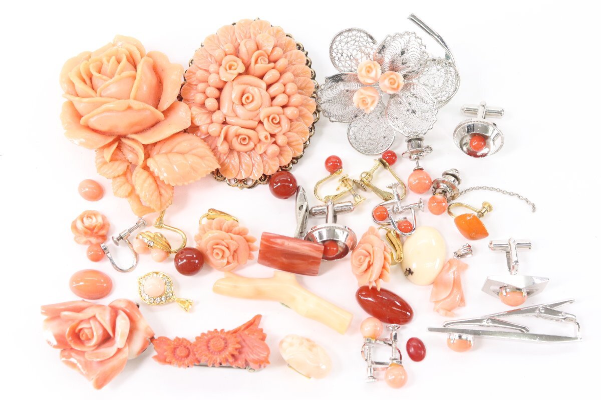 [ gross weight approximately 1.2kg].. san . coral series Coral necklace earrings cuffs tiepin brooch etc. accessory summarize 4144-Y