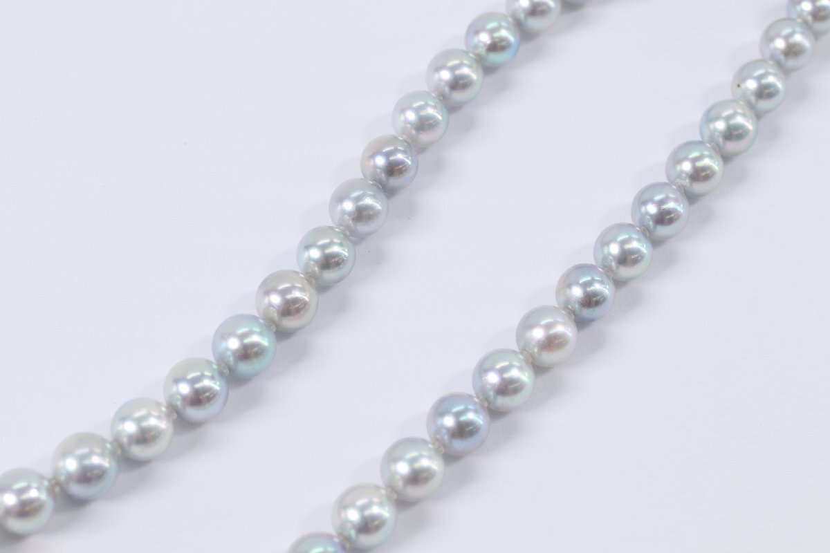 本真珠 パール グレー系 ネックレス 留め具 シルバー 約7.0-7.9ｍｍ珠 アクセサリー ケース付き 4153-Aの画像5