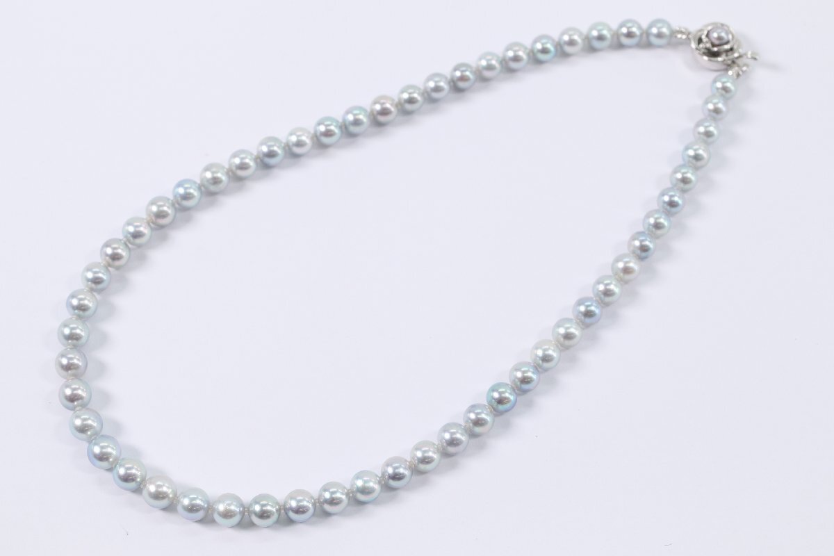 本真珠 パール グレー系 ネックレス 留め具 シルバー 約7.0-7.9ｍｍ珠 アクセサリー ケース付き 4153-Aの画像2