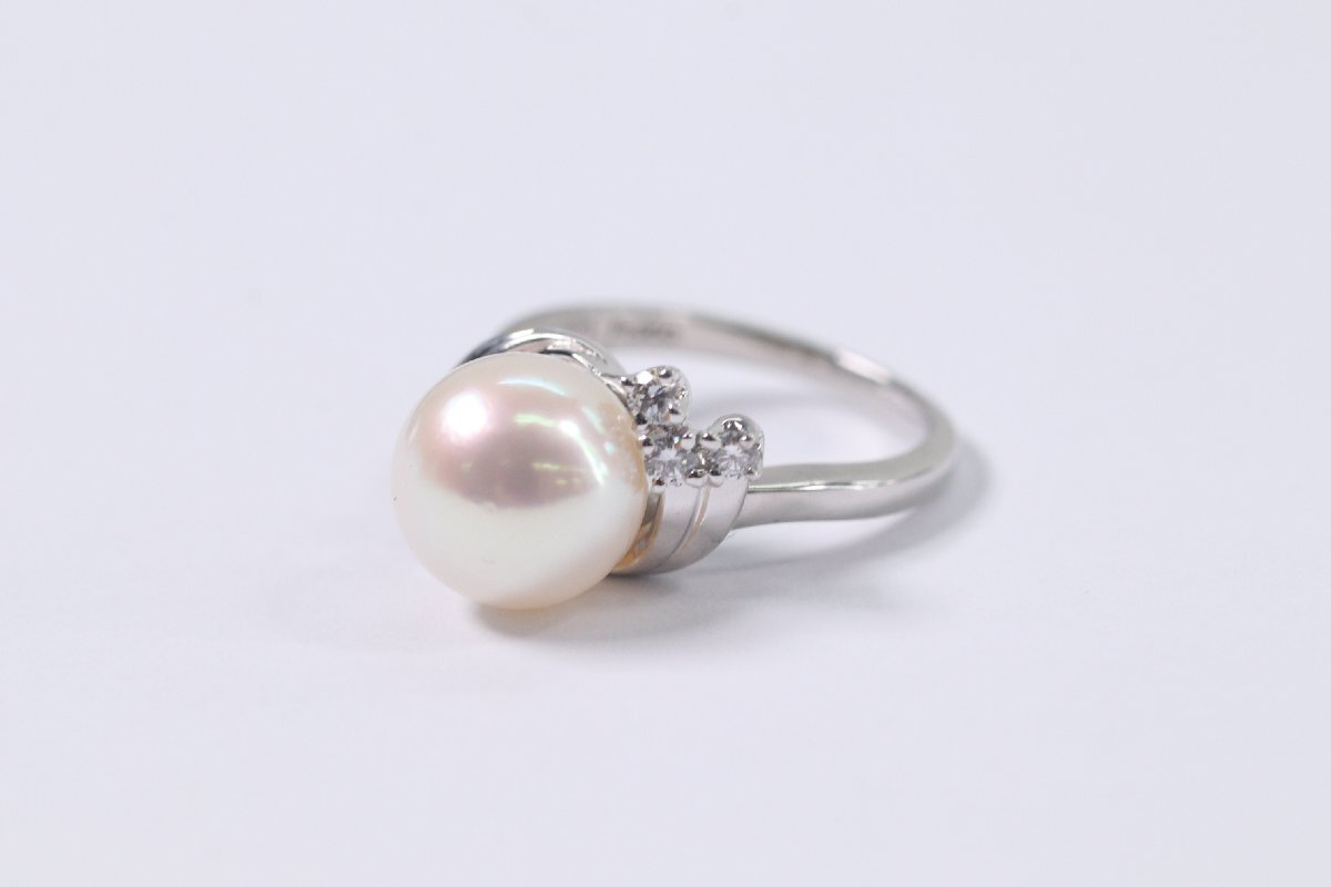 MIKIMOTO ミキモト パール×ダイヤモンド 本真珠 Pt950 リング 指輪 約8.4ｍｍ珠 約5号 レディース ジュエリー ケース付き 4676-A_画像8