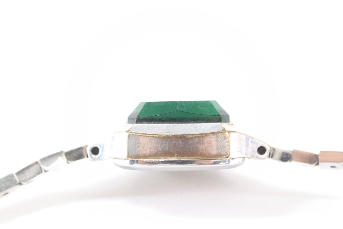 SEIKO セイコー 17-335A 手巻き 20石 カットガラス グリーン エメラルド レディース ブレスレット 腕時計 ジャンク 4656-HAの画像3