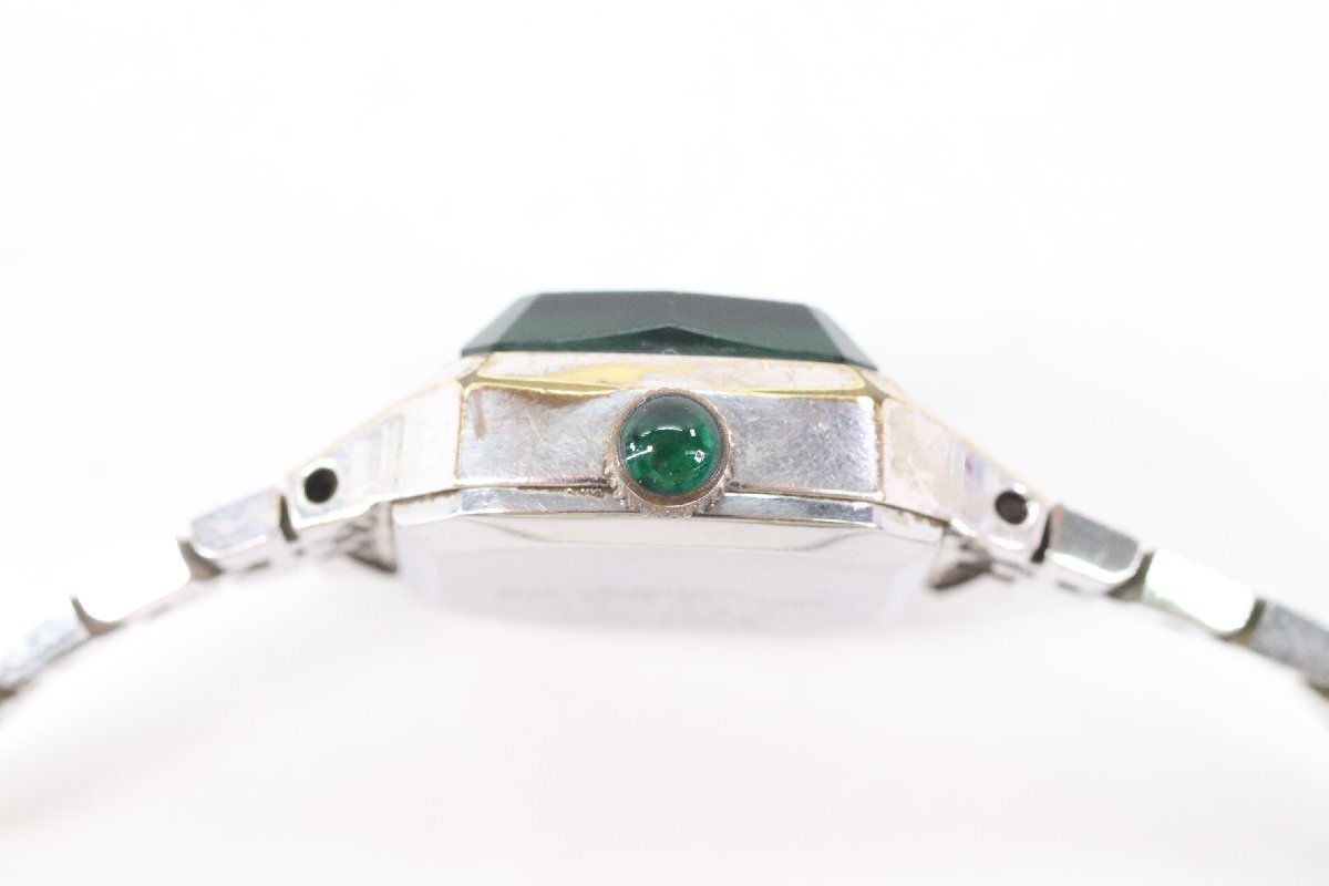 SEIKO セイコー 17-335A 手巻き 20石 カットガラス グリーン エメラルド レディース ブレスレット 腕時計 ジャンク 4656-HA_画像2