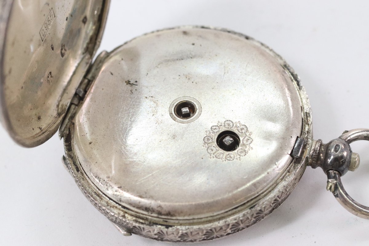 ネジ式 懐中時計 手巻き 機械式 0.935刻印 シルバー 総重量 37.4g アンティーク 4701-HAの画像8