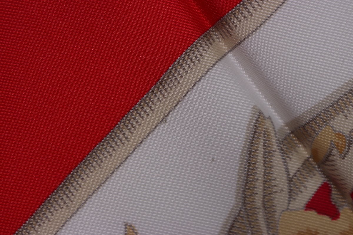 HERMES エルメス カレ90 Caraibes カリブ鳥 赤系 総柄 SILK シルク 100% スカーフ ファッション小物 レディース 4581-K_画像10