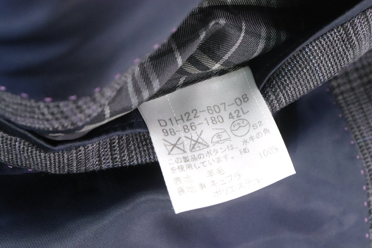 BURBERRY BLACK LABEL バーバリーブラックレーベル スーツ 98-86-180 42L 羊毛100％ グレー チェック メンズ 4866-HAの画像4