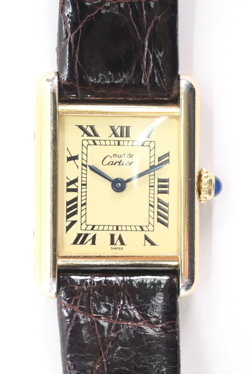 Cartier カルティエ マストタンク SV925 総重量17.2g ローマン 白文字盤 クォーツ 腕時計 社外ベルト 4450-HAの画像1