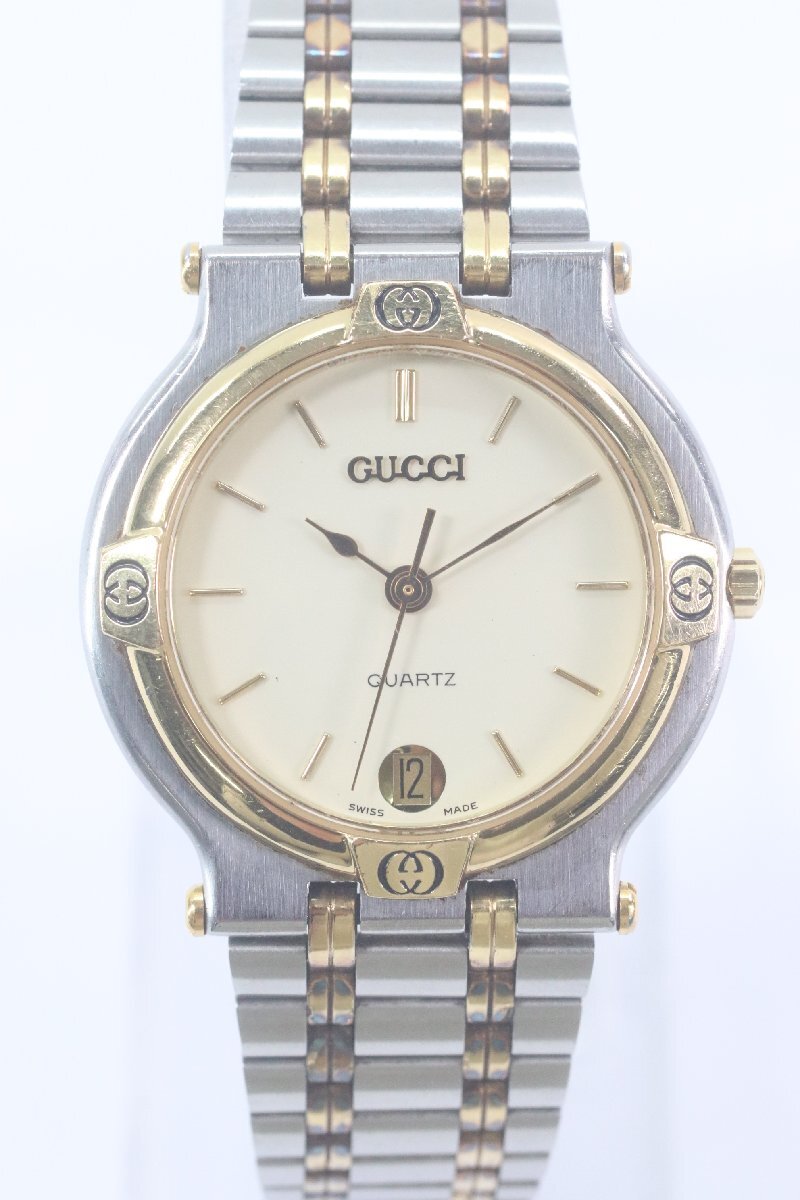 GUCCI グッチ 9000M クォーツ デイト メンズ 腕時計 コンビカラー 4174-HAの画像1