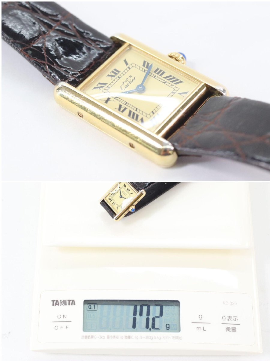 Cartier カルティエ マストタンク SV925 総重量17.2g ローマン 白文字盤 クォーツ 腕時計 社外ベルト 4450-HAの画像10