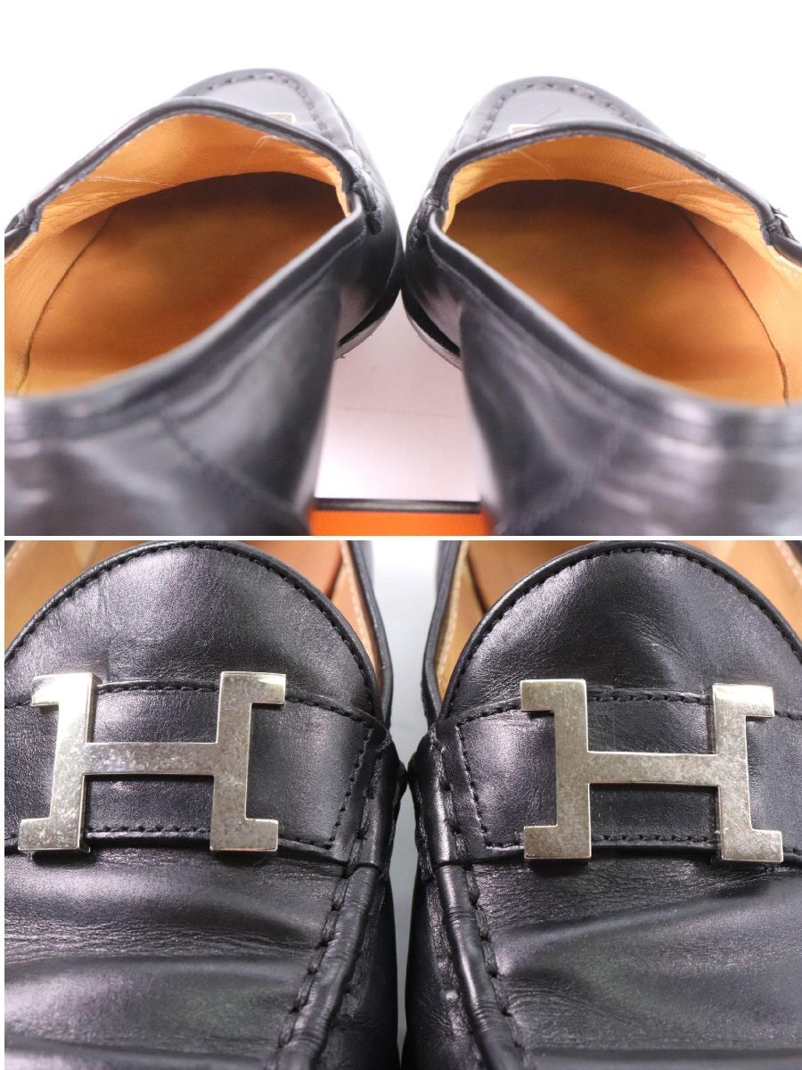 HERMES エルメス ローファー Hロゴ レザー ブラック 黒 靴 くつ レディース 箱付き 3562-Kの画像9
