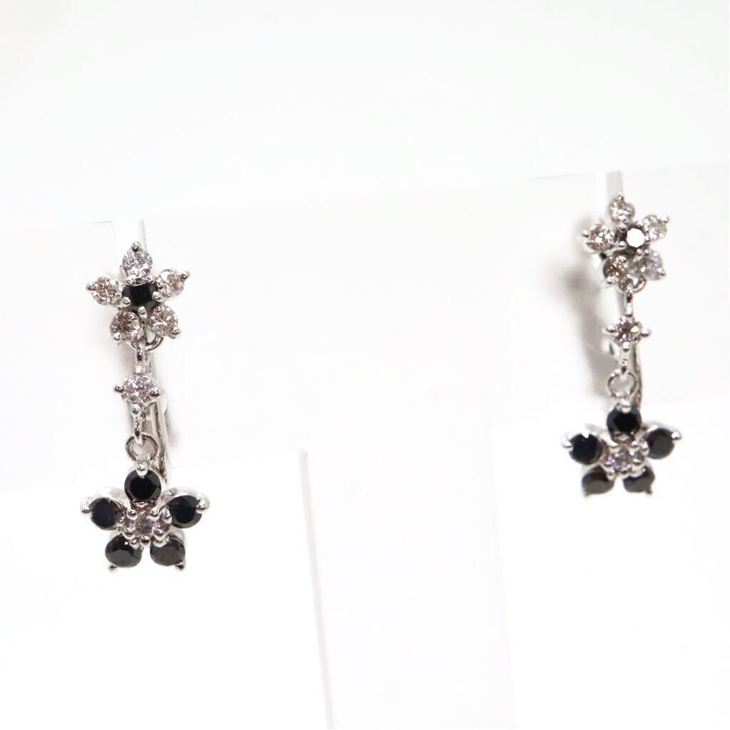 ＊K14WG天然ダイヤモンド/天然ブラックダイヤモンドイヤリング＊a 約3.3g black diamond earring jewelry EB1/EBの画像2