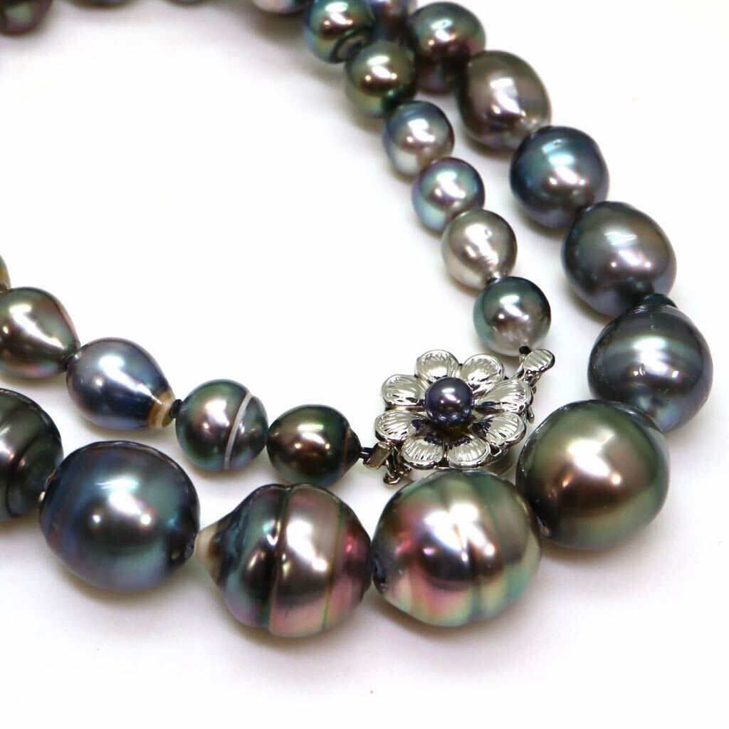 大珠!!*K14WG南洋黒蝶真珠ネックレス*a 約72.6g 約52.5cm 8.0~14.0mm 黒真珠 パール pearl jewelry necklace accessory EB5/EE0