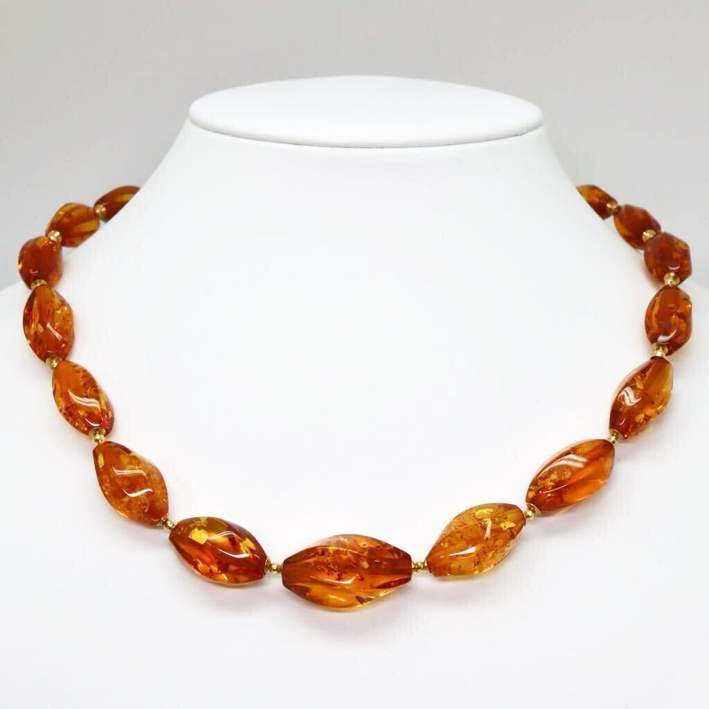 ＊K18天然本琥珀ネックレス＊◎a 約26.5g コハク アンバー amber necklace jewelry EA5/EA8の画像2