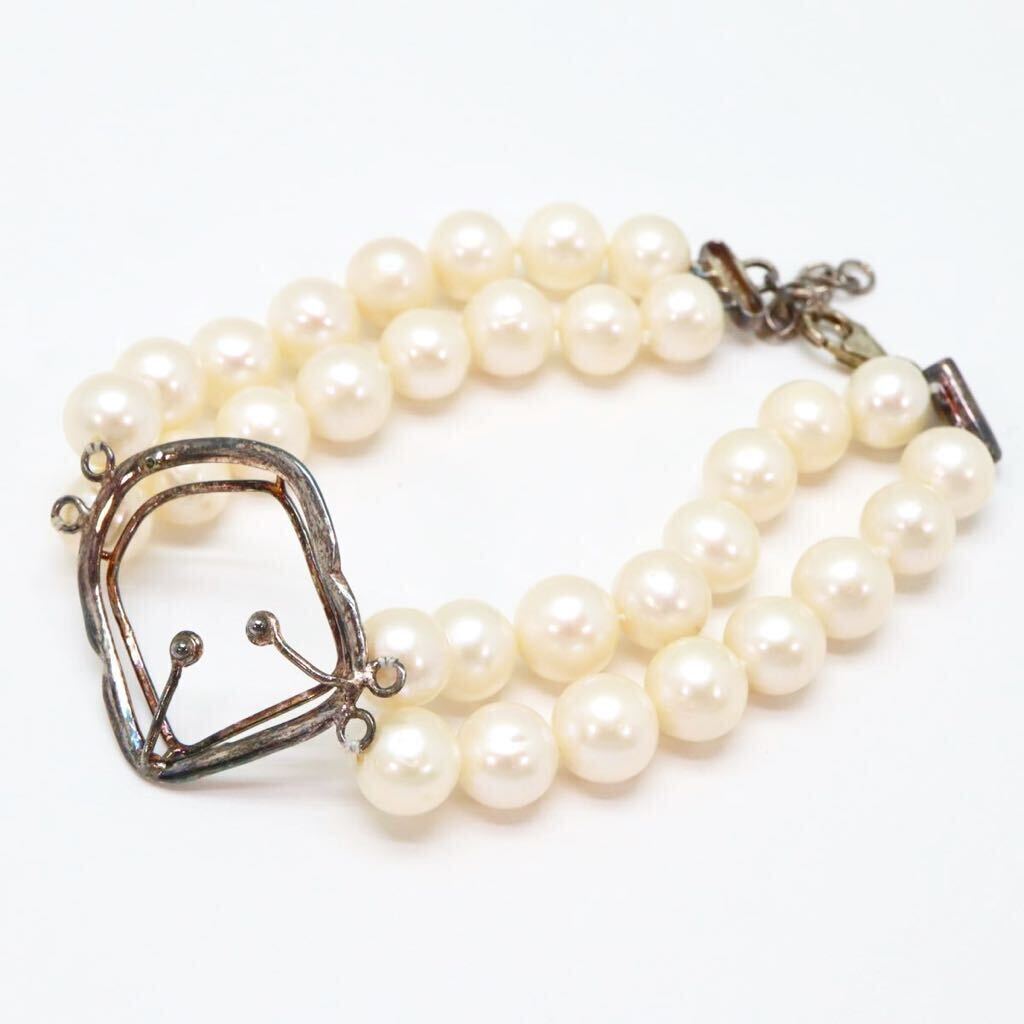 ＊本真珠ブレスレット＊a 約29.3g 約22.5cm パール pearl accessory bracelet jewelry silver CA0/DA0の画像2