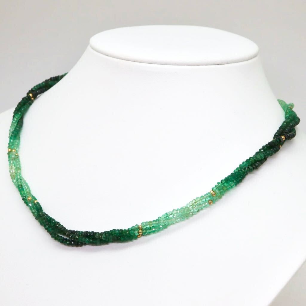 ＊K18天然エメラルド3連ネックレス＊a 約16.4g 約46.0cm emerald necklace jewelry EB3/EB5の画像3