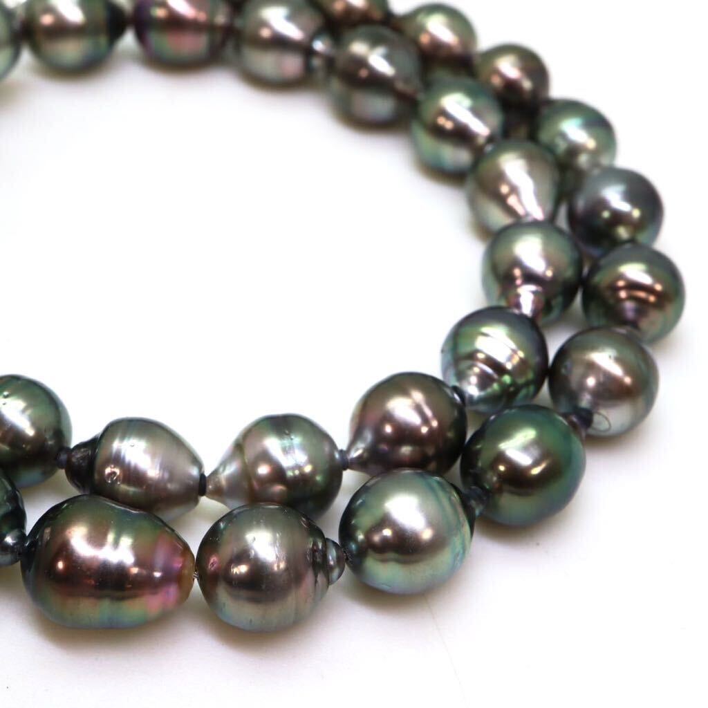 ＊南洋黒蝶真珠ネックレス＊a 約47.7g 約44.0cm 8.0~10.0mm 黒真珠 パール pearl jewelry necklace accessory silver EA5/EB5の画像1