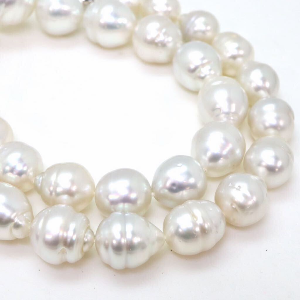 大珠!!＊南洋白蝶真珠ネックレス＊a 73.8g 45.5cm 9.0~13.5mm South Sea pearl jewelry necklace silver DD0/EA8_画像4