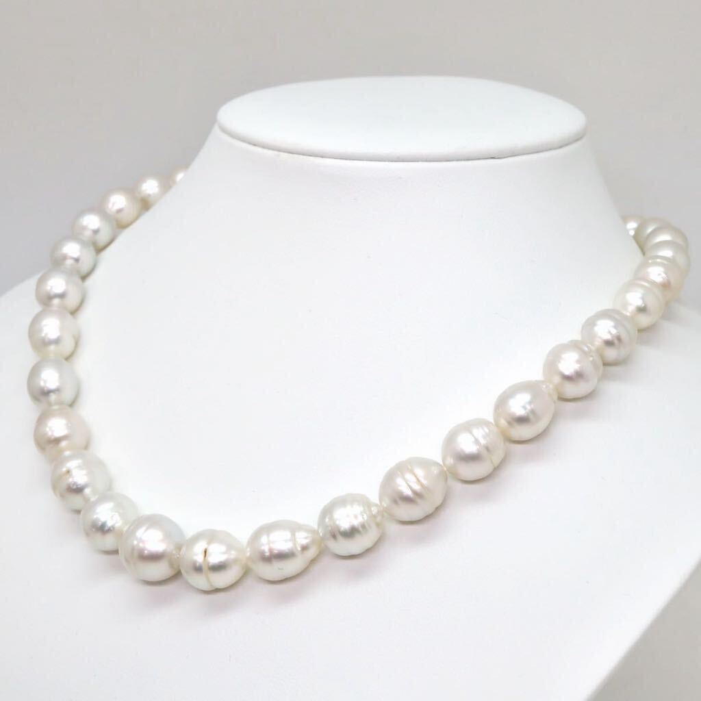 大珠!!＊南洋白蝶真珠ネックレス＊a 73.8g 45.5cm 9.0~13.5mm South Sea pearl jewelry necklace silver DD0/EA8_画像3