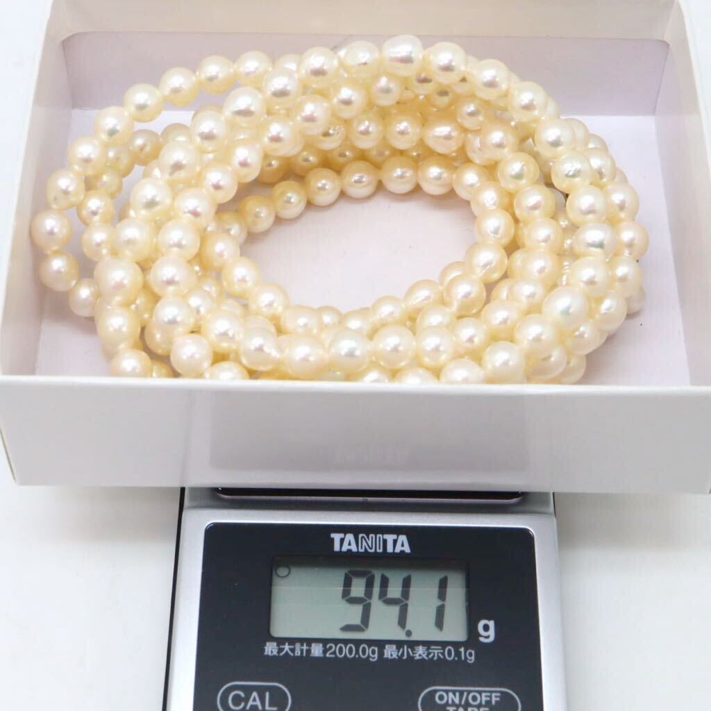テリ良し!!＊MIKIMOTO(ミキモト)K14アコヤ本真珠ロングネックレス＊a 94.1g 173.5cm 6.0~6.5mm珠 pearl jewelry long necklace EA0/FA0