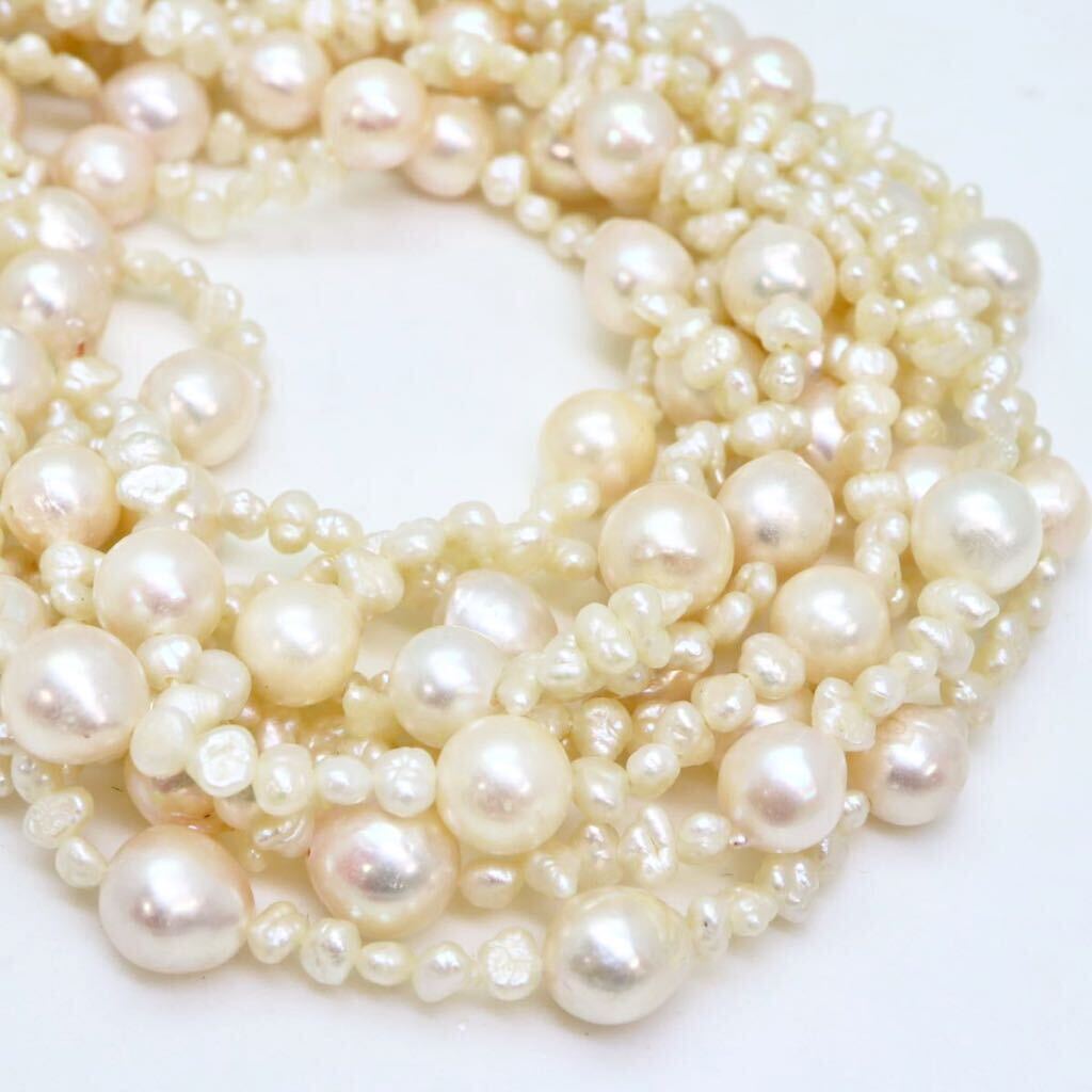 ＊アコヤ本真珠/本真珠3連ロングネックレス＊b 約64.1g 約70.0cm パール pearl long necklace jewelry silver DA0/DB0