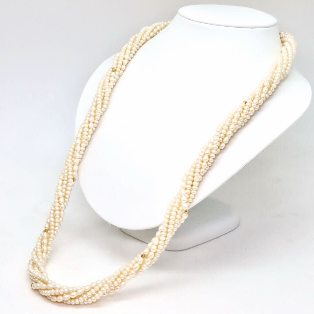 ＊本真珠6連ロングネックレス＊b 約125.3g 約77.0cm パール pearl necklace jewelry silver DC0/DC0