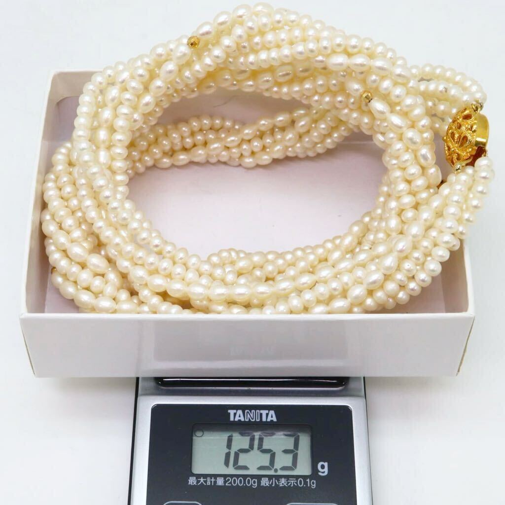 ＊本真珠6連ロングネックレス＊b 約125.3g 約77.0cm パール pearl necklace jewelry silver DC0/DC0