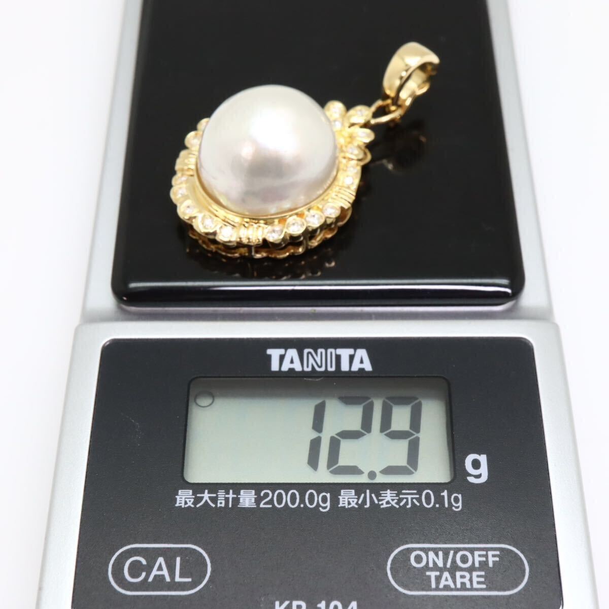 豪華!!＊K18マベパール/天然ダイヤモンドペンダントトップ＊a 約12.9g 約0.35ct 半円真珠 pendant diamond jewelry pearl EH5/EI1の画像7