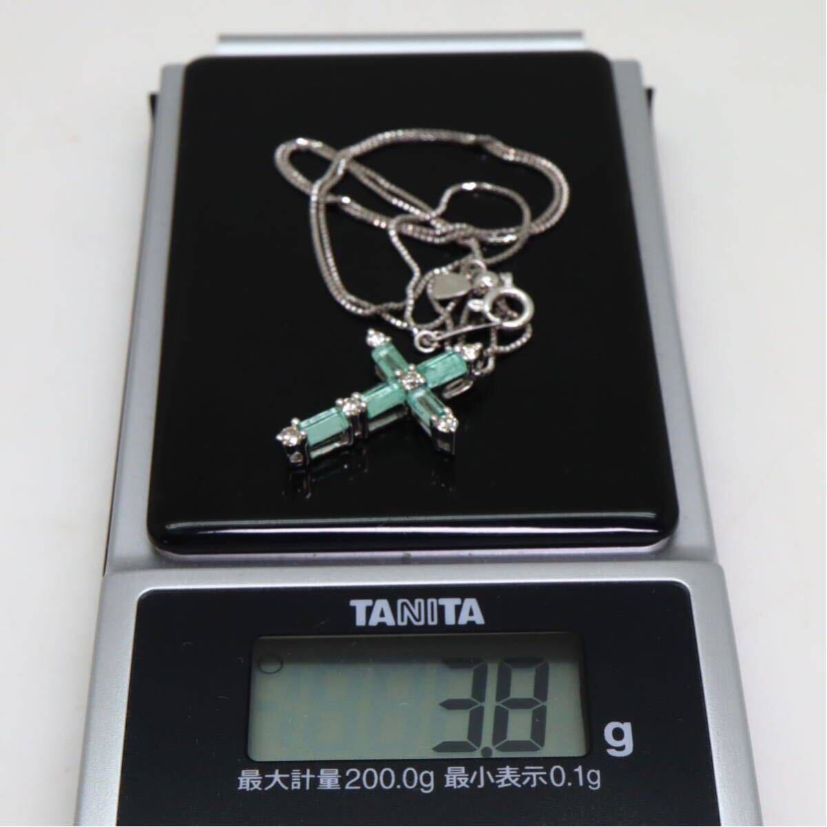 ソーティング付き!!＊K18WG天然アクアマリン/天然ダイヤモンドペンダント＊b 約3.8g 約45.0cm aquamarine diamond pendant jewelry EC1/E