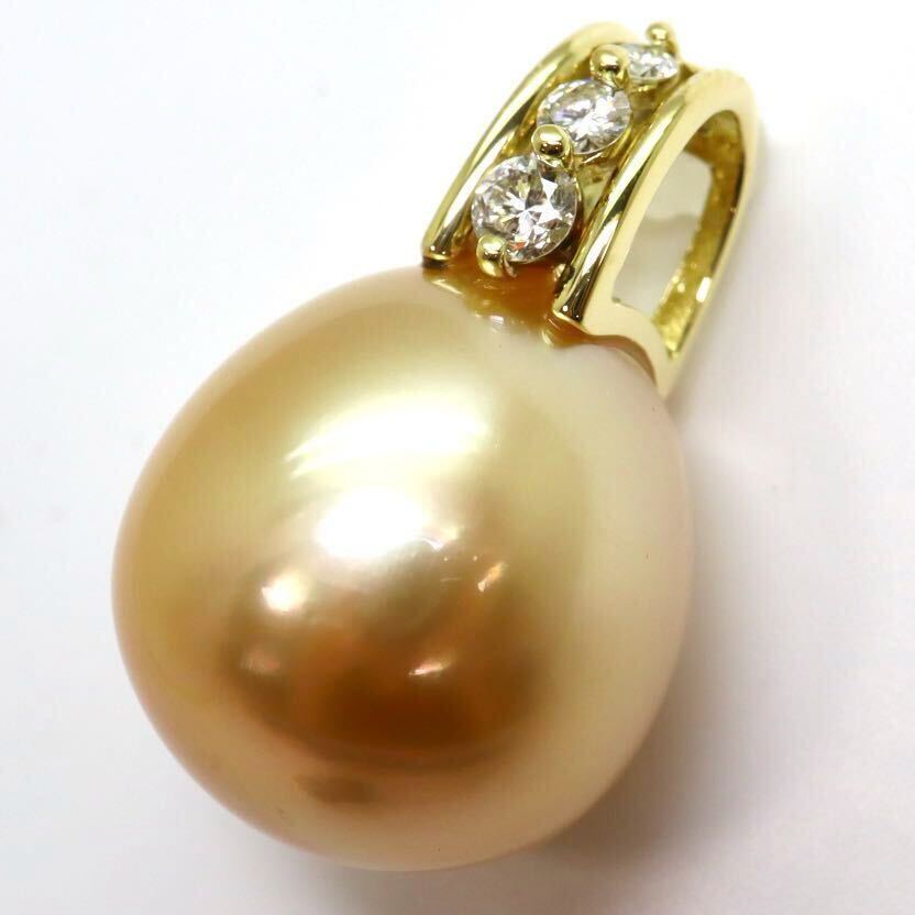 美品!!＊K18ゴールデンパール/天然ダイヤモンドペンダントトップ＊a 約5.2g 約0.13ct ジュエリー pendant diamond jewelry pearl EA4/EA4の画像2