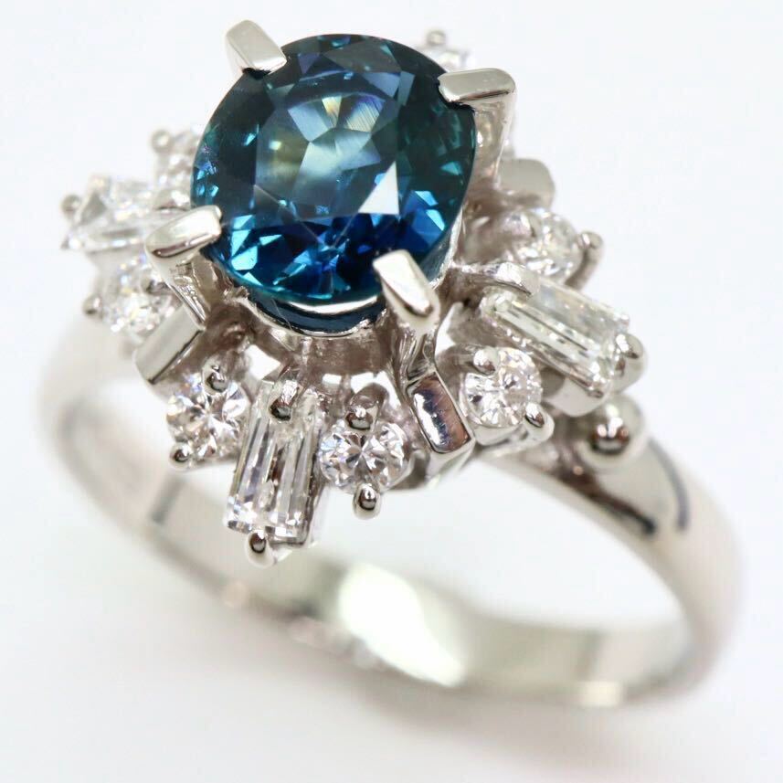 良品!!ソーティング付き!!＊Pt850天然サファイア/天然ダイヤモンドリング＊b 6.0g 14.0号 1.21ct sapphire diamond jewelry ring EB8/EB8の画像2