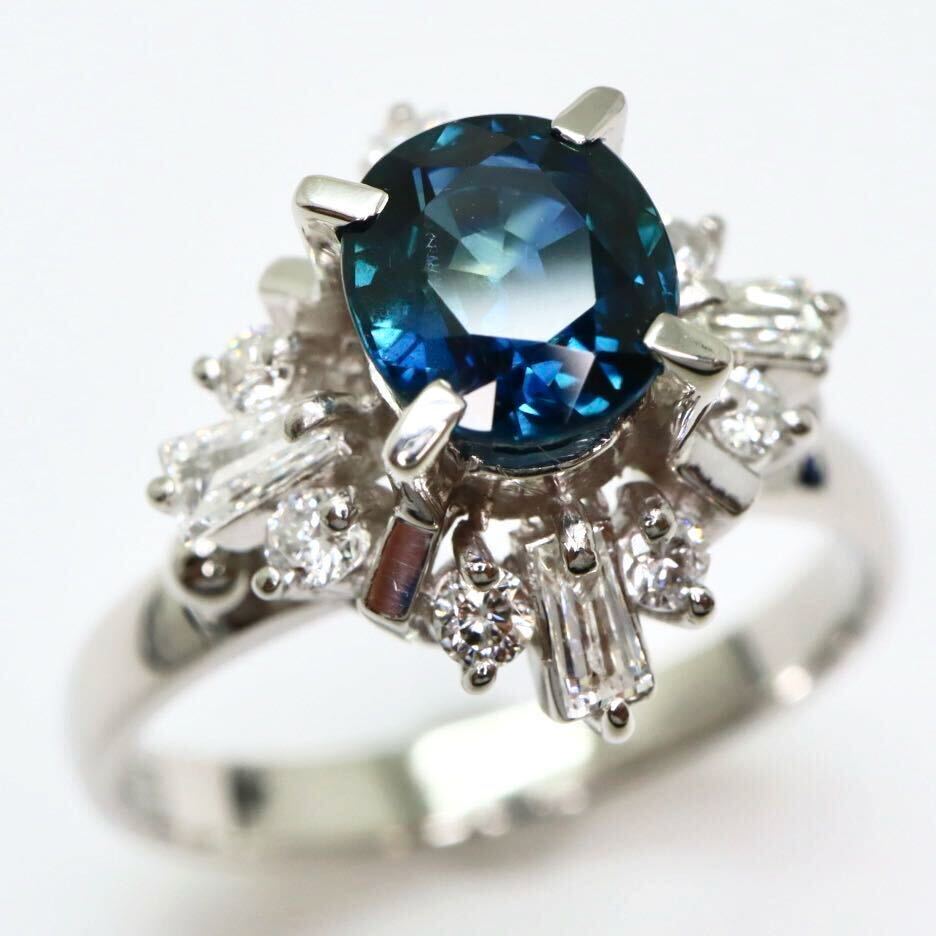 良品!!ソーティング付き!!＊Pt850天然サファイア/天然ダイヤモンドリング＊b 6.0g 14.0号 1.21ct sapphire diamond jewelry ring EB8/EB8の画像1